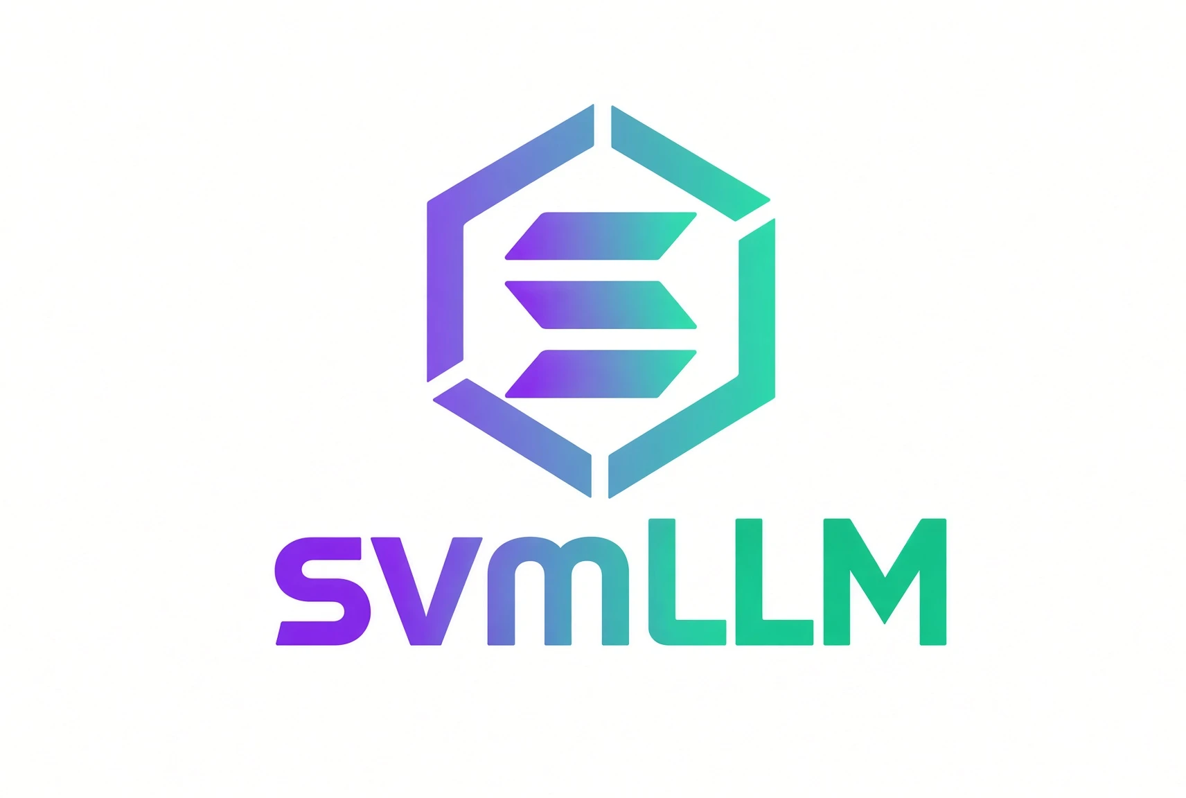 The SVMLLM logo, the Solana mark inside a broken purple to green hexagon above the word SVMLLM